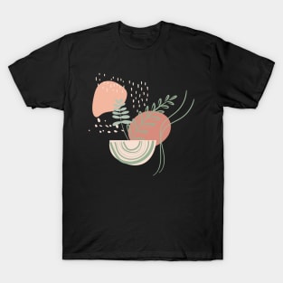 Abstract shapes dots lines and plants digital design illustration T-Shirt